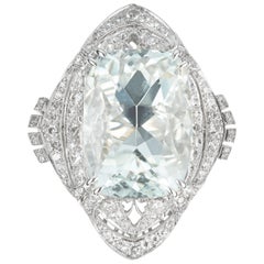 29.34 Carat Pale Blue Aquamarine Diamond Platinum Cocktail Ring