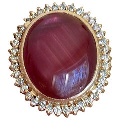 29.50 Carat Star Ruby Diamond Cocktail Ring and 14 Karat