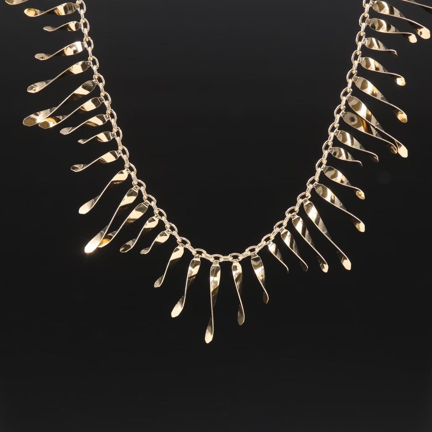 $2950 / Italy Designer Top Quality Fringe Necklace / Adjustable / 14K Gold In New Condition In Rancho Mirage, CA