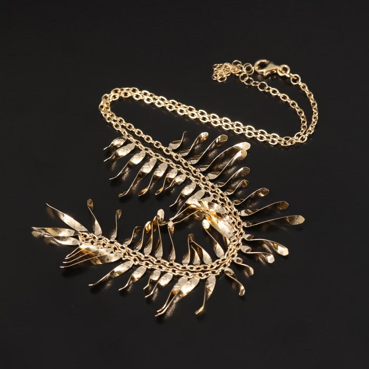 $2950 / Italy Designer Top Quality Fringe Necklace / Adjustable / 14K Gold 1