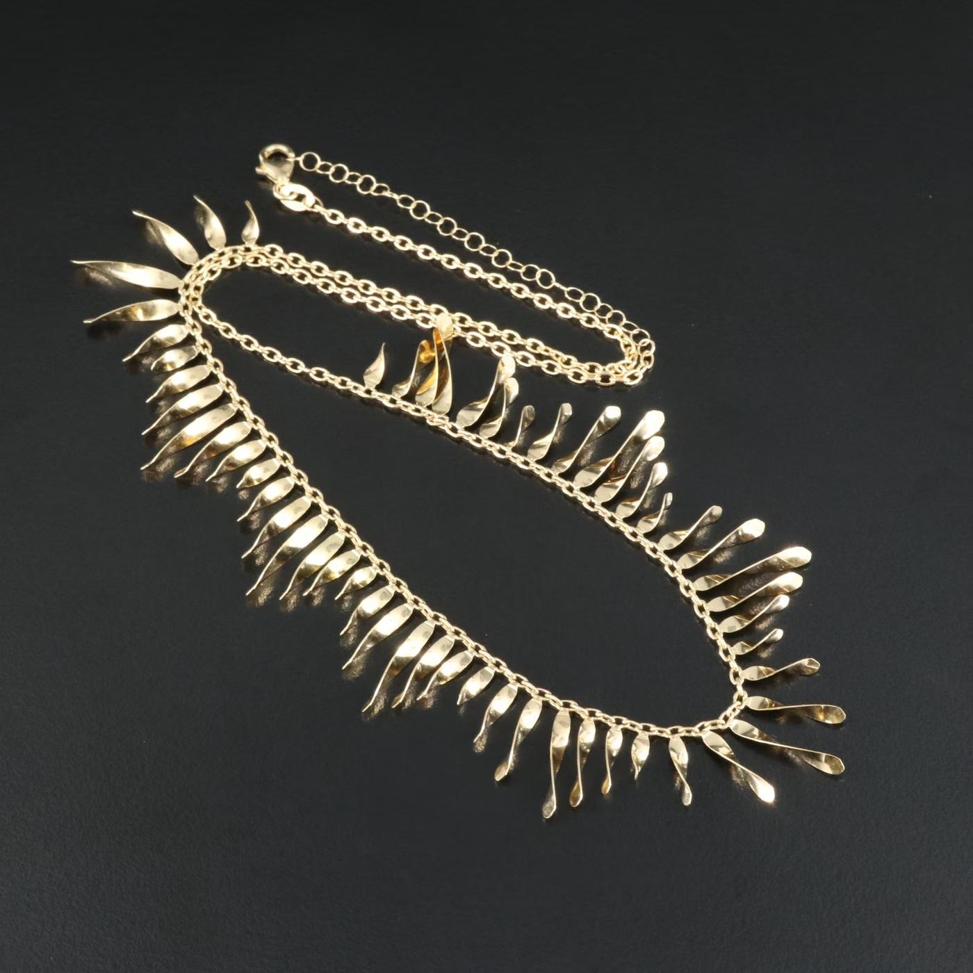 $2950 / Italy Designer Top Quality Fringe Necklace / Adjustable / 14K Gold 3