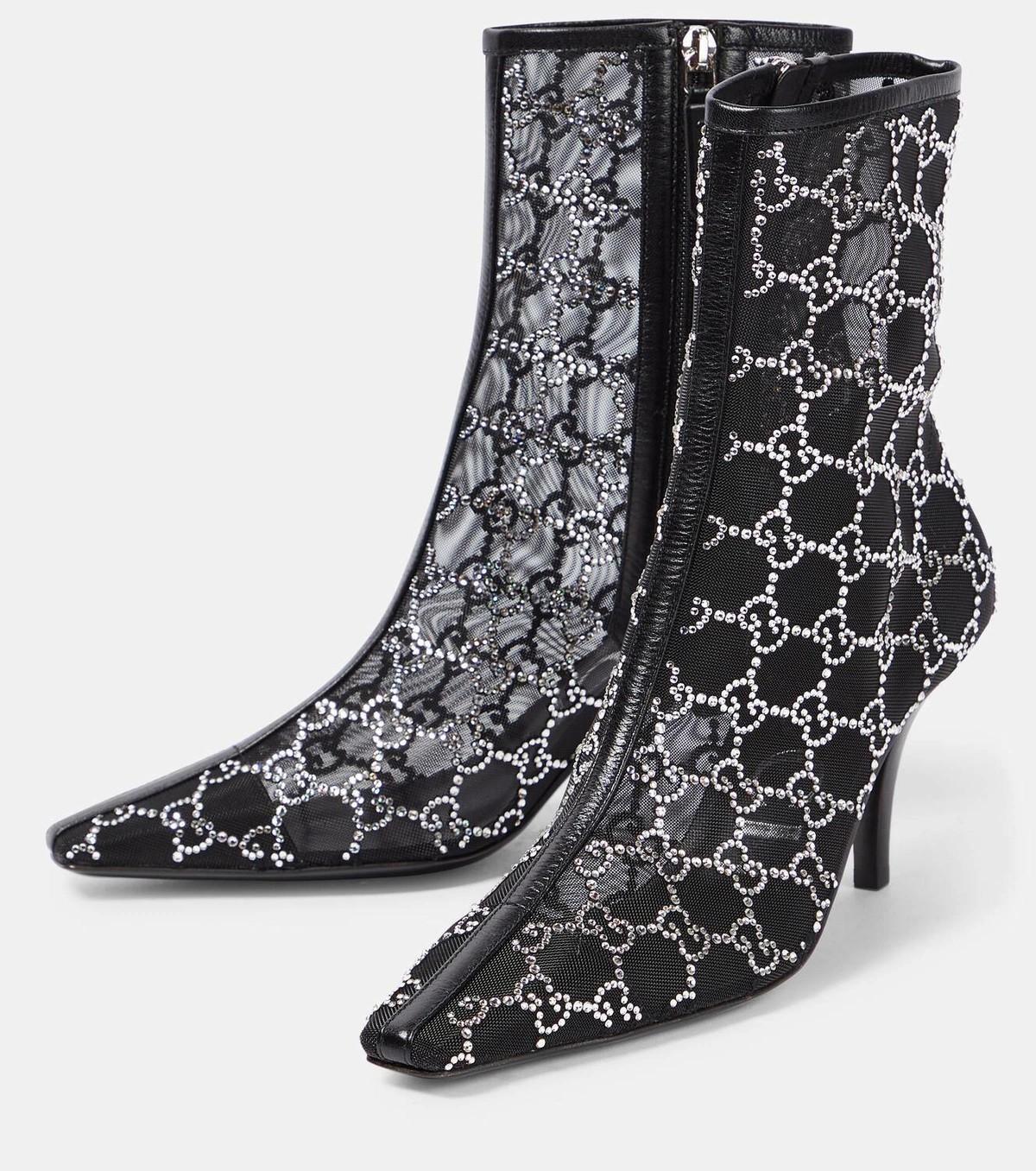 Women's $2950 New Gucci 2021 Crystal GG Booties Boots Size 37 A Homage to Tom Ford For Sale