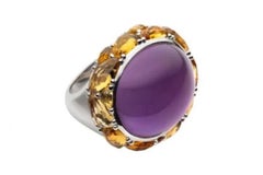 29.53 ct Purple Amethyst Citrine Yellow Sapphire 18 Karat Gold Ring for Her