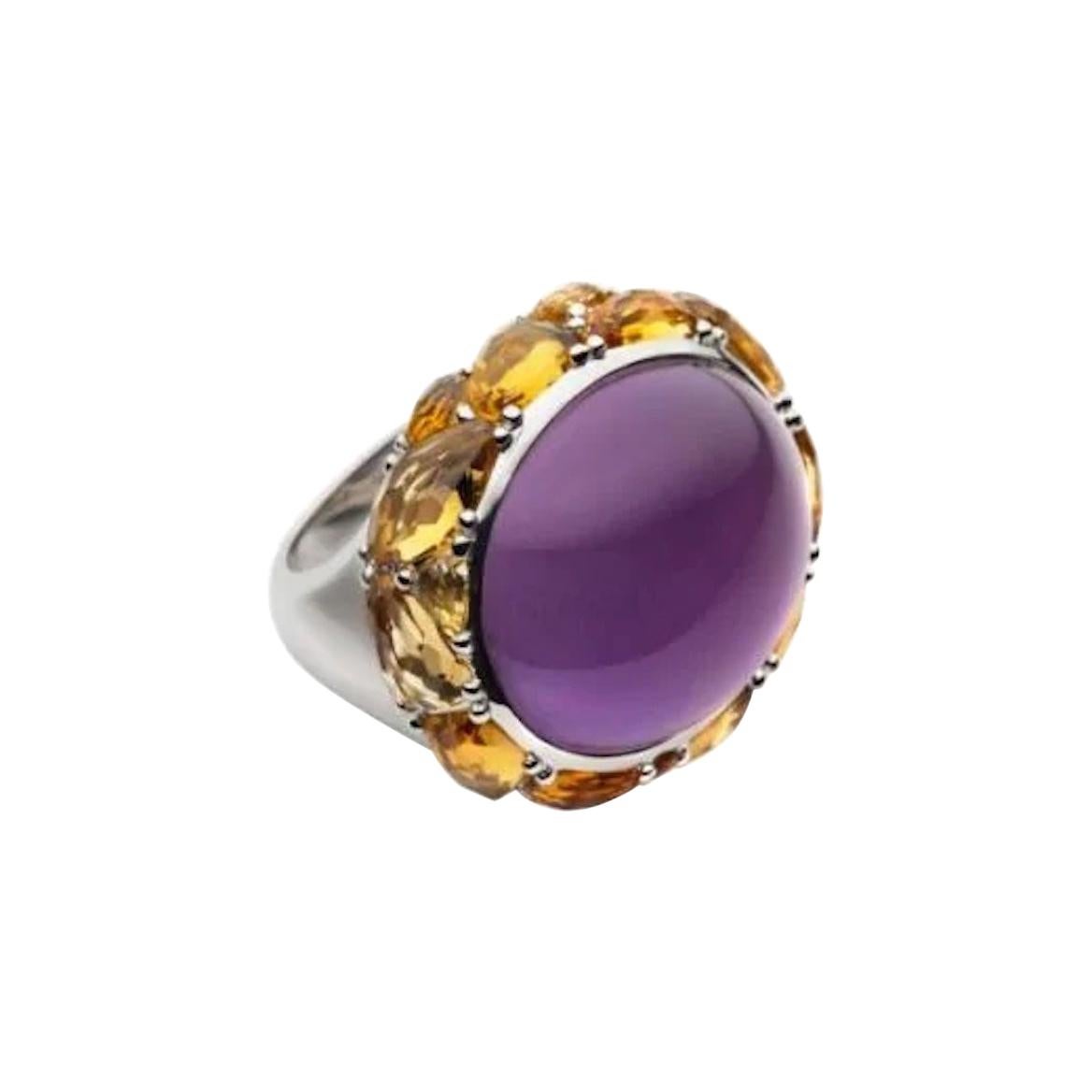 29.53 ct Purple Amethyst Citrine Yellow Sapphire 18 Karat Gold Ring for Her For Sale