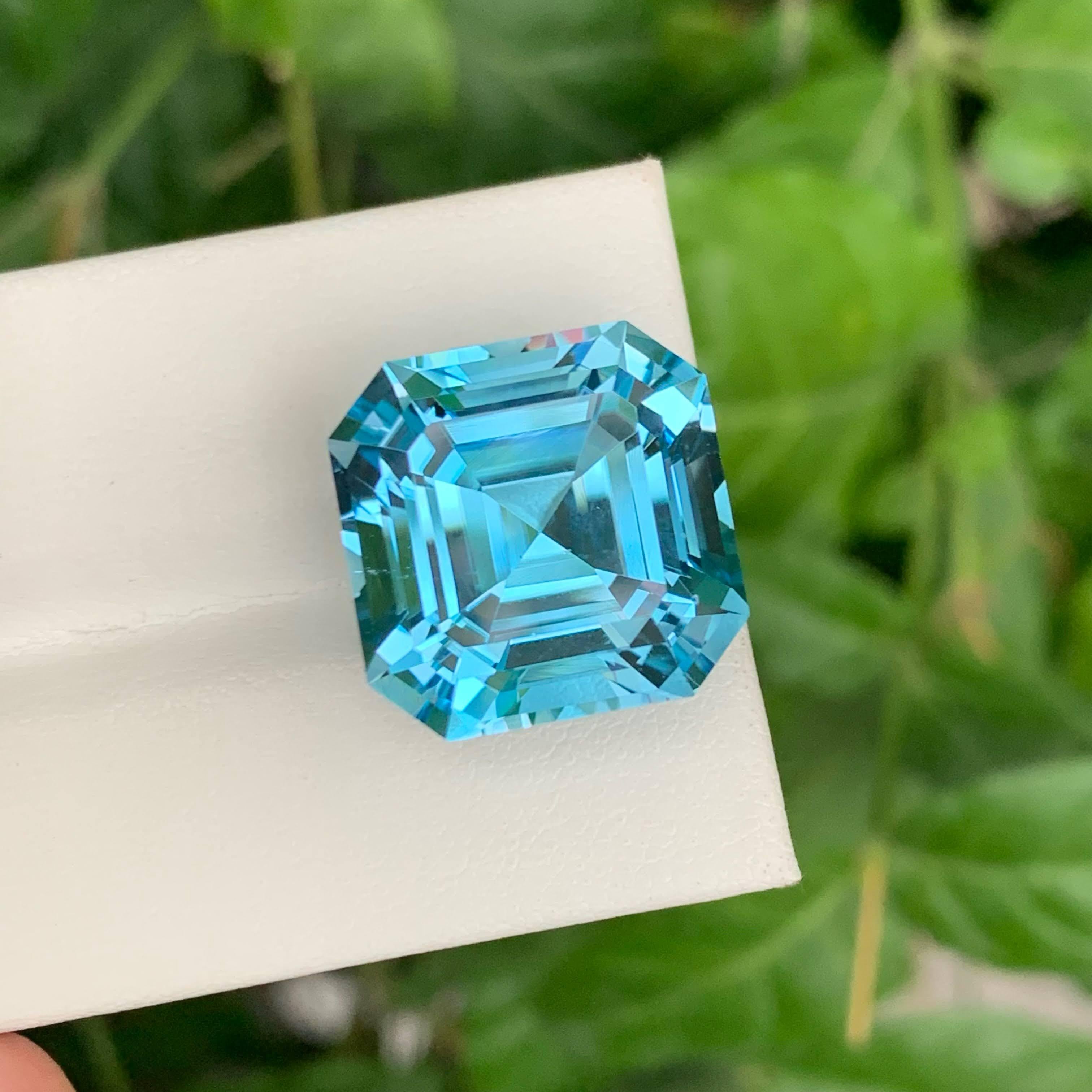 Women's or Men's 29.55 Carat Natural Loose Swiss Blue Topaz Asscher Cut Madagascar's Gemstone For Sale