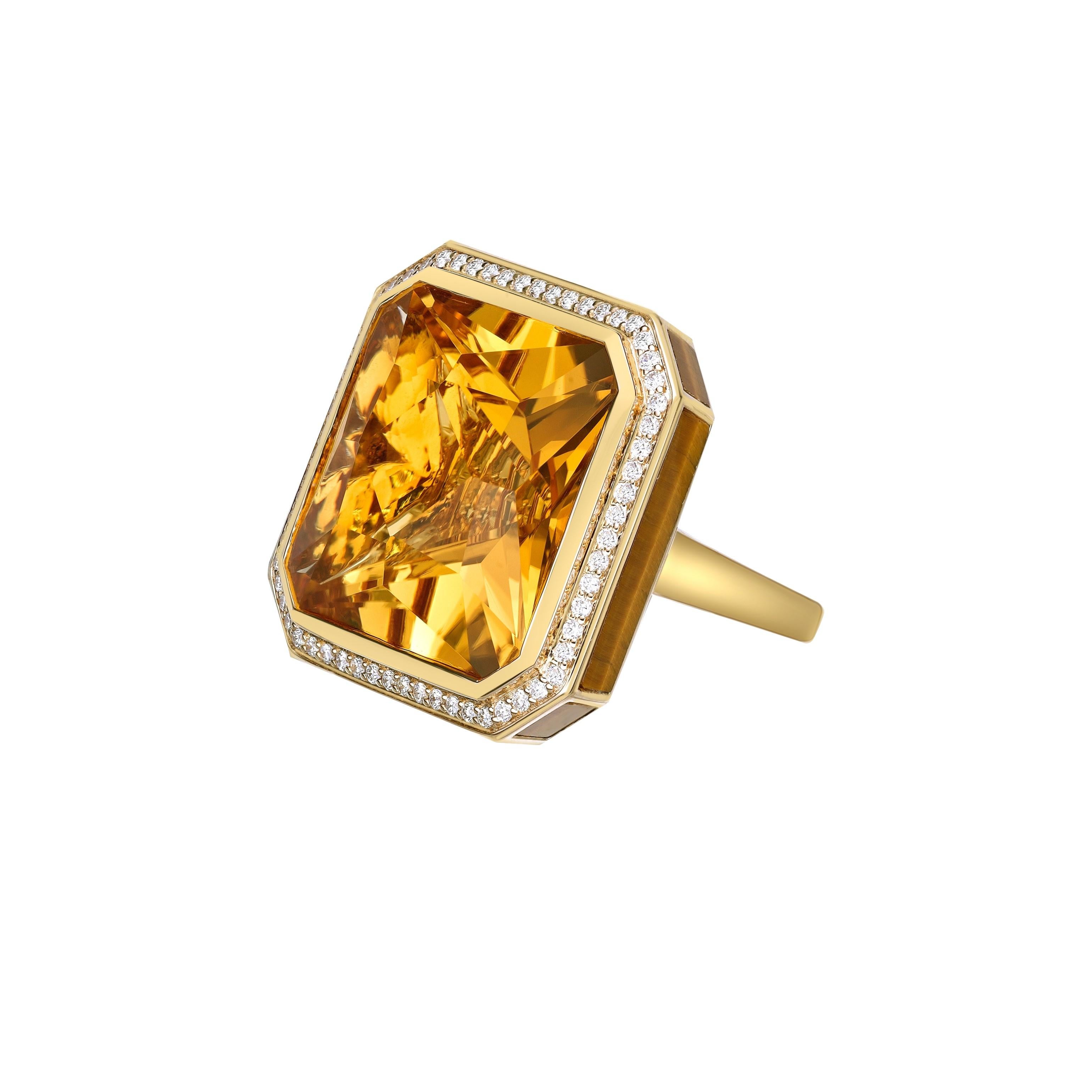 Sunita Nahata 29.56 Carat Quartz Fancy Ring in 18KYG with Gemstones & Diamond. In New Condition In Hong Kong, HK