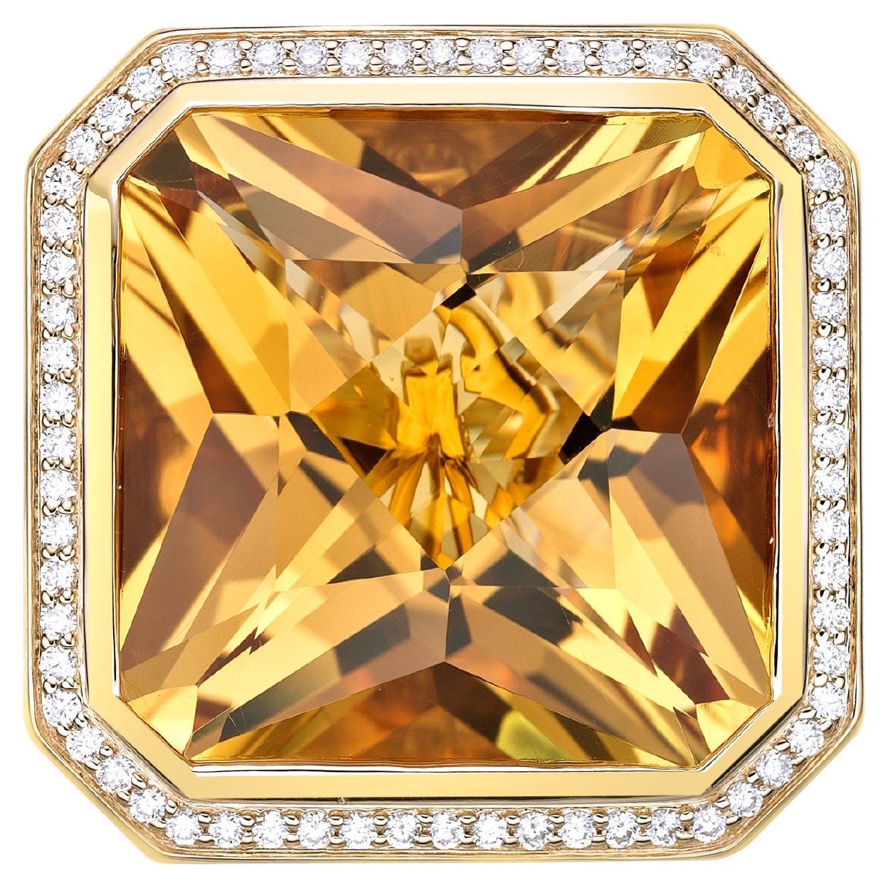 29,56 Karat Honey Quartz Fancy Ring in 18KYG mit Tigerauge, Granat und Diamant.
