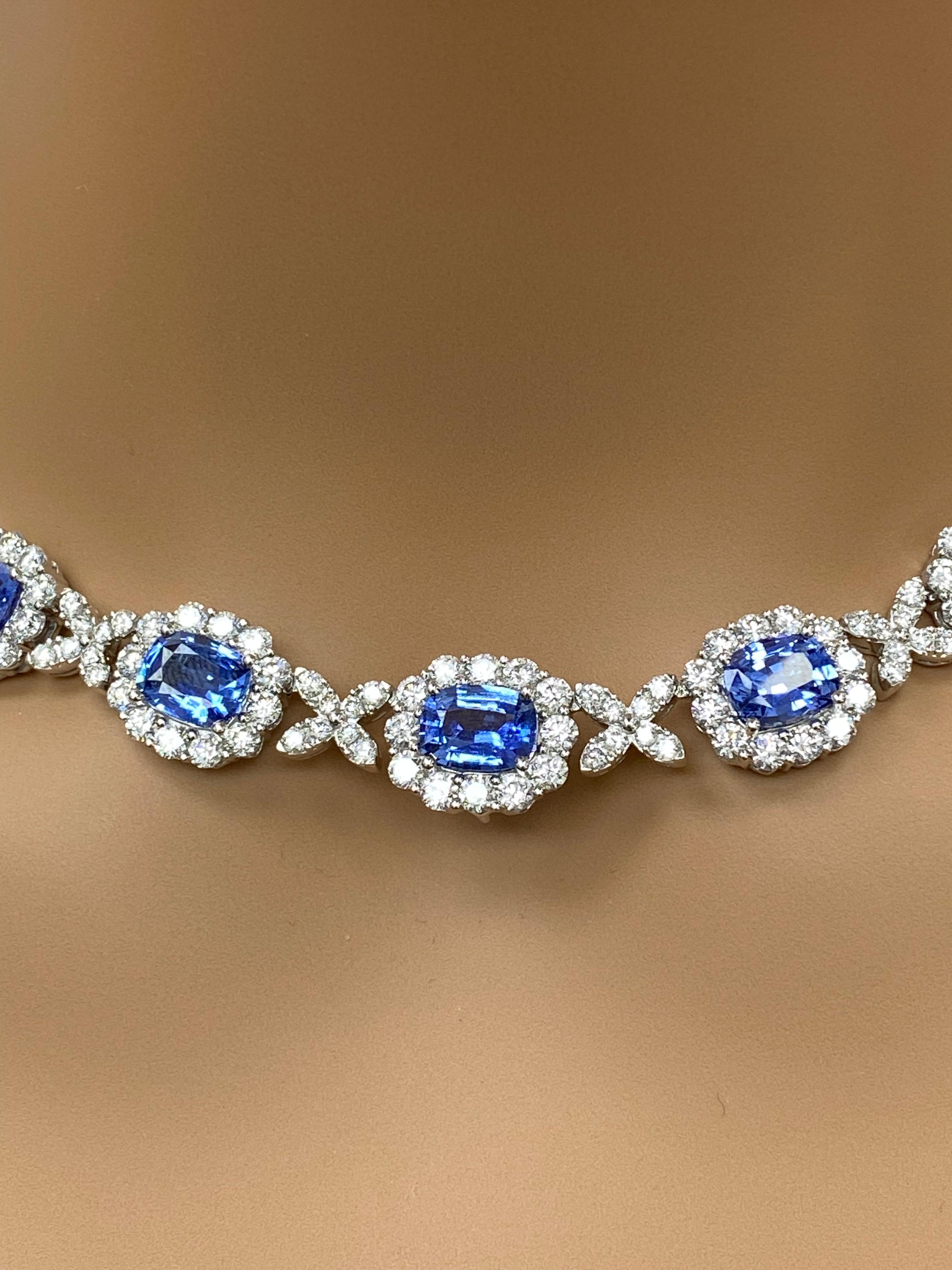 29.56 Carat Oval Cut Sapphire and Diamond Drop Necklace in 18K White Gold For Sale 8