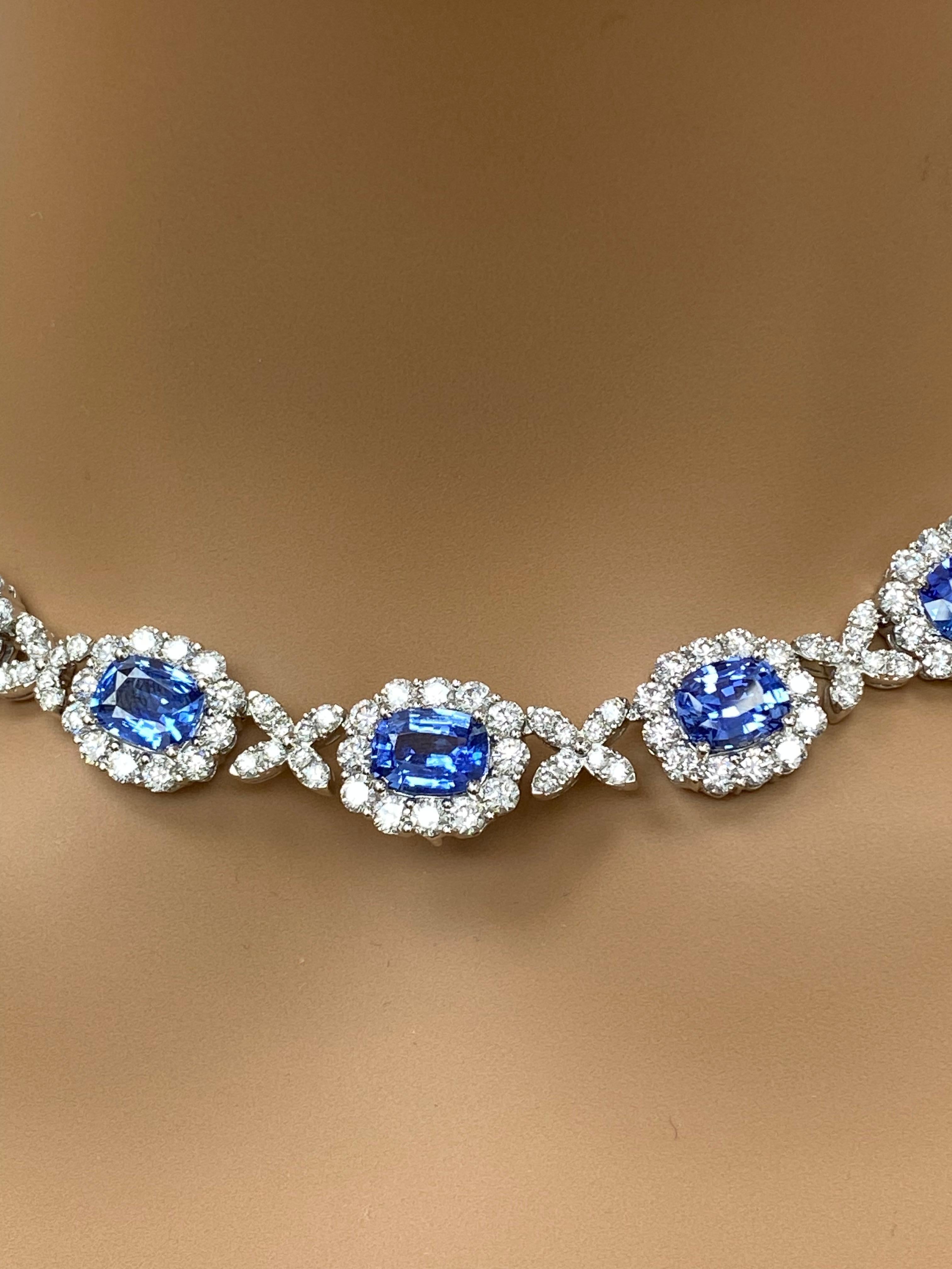 29.56 Carat Oval Cut Sapphire and Diamond Drop Necklace in 18K White Gold For Sale 9