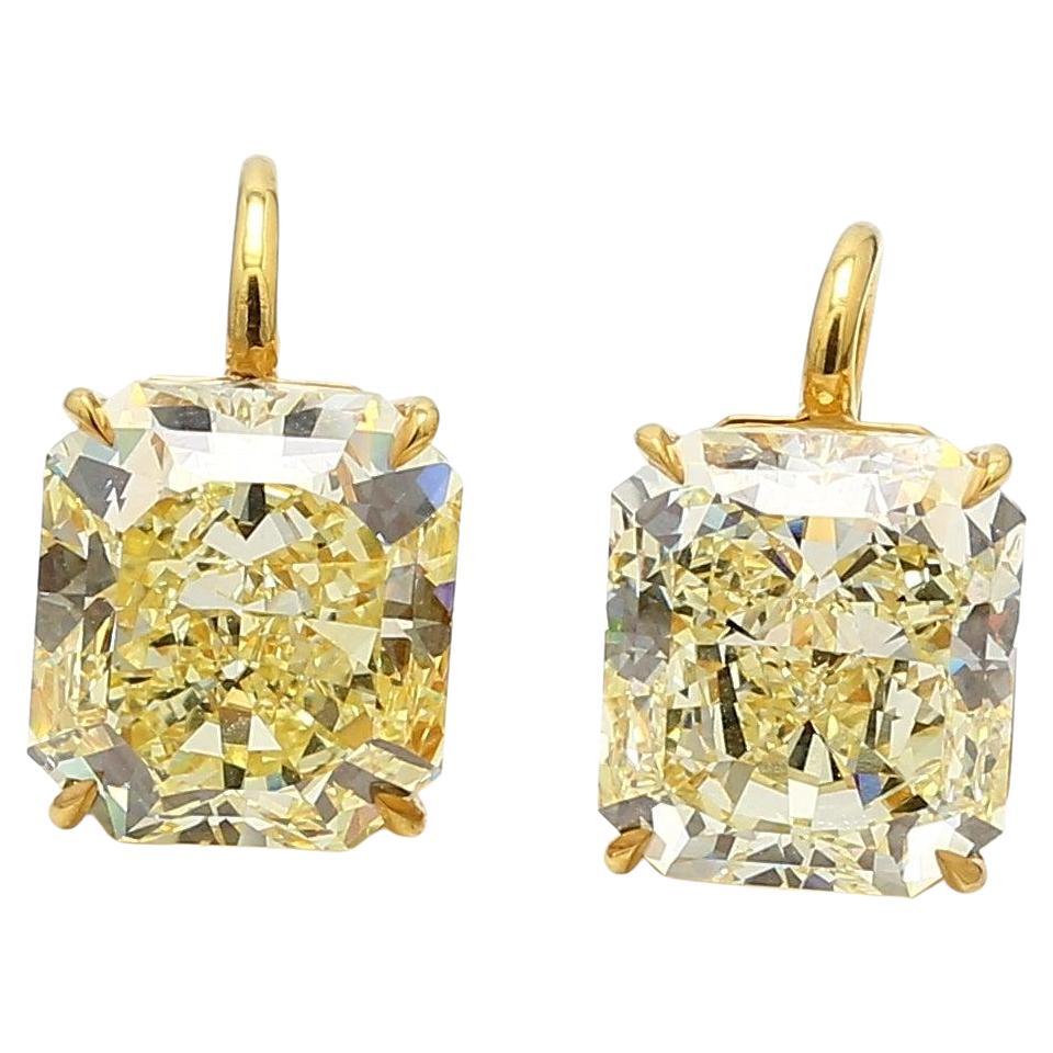 29.57 Carat Radiant Cut Fancy Yellow VVS2 Diamond 18K YG Dangling Earrings