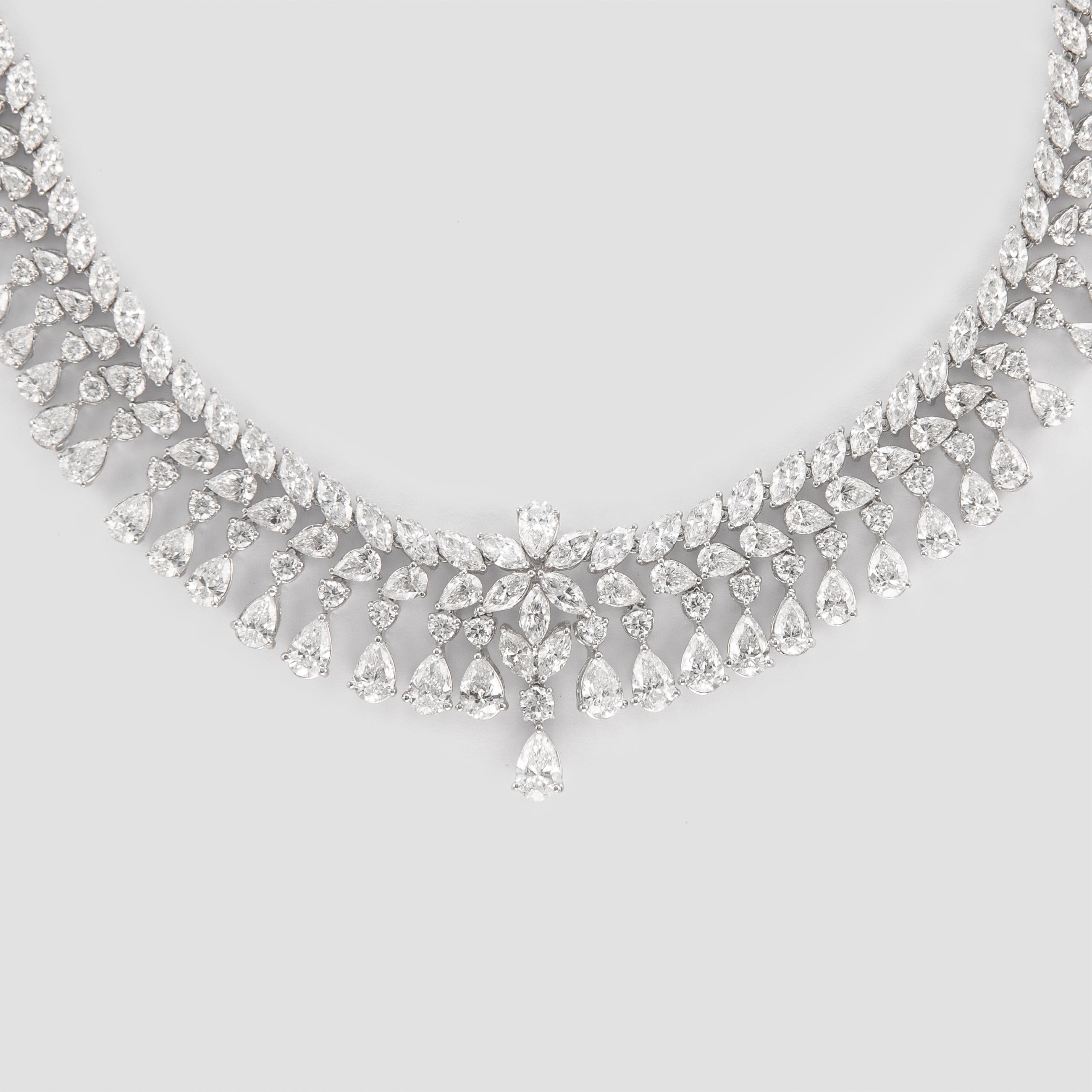Pear Cut 29.58 Carat Pear, Marquise, and Round Diamonds 18 Karat White Gold Necklace For Sale