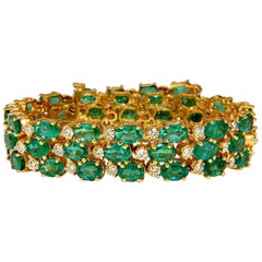 29.58ct Green Natural Emerald Diamonds Three Row Prime Bracelet 14k G/VS