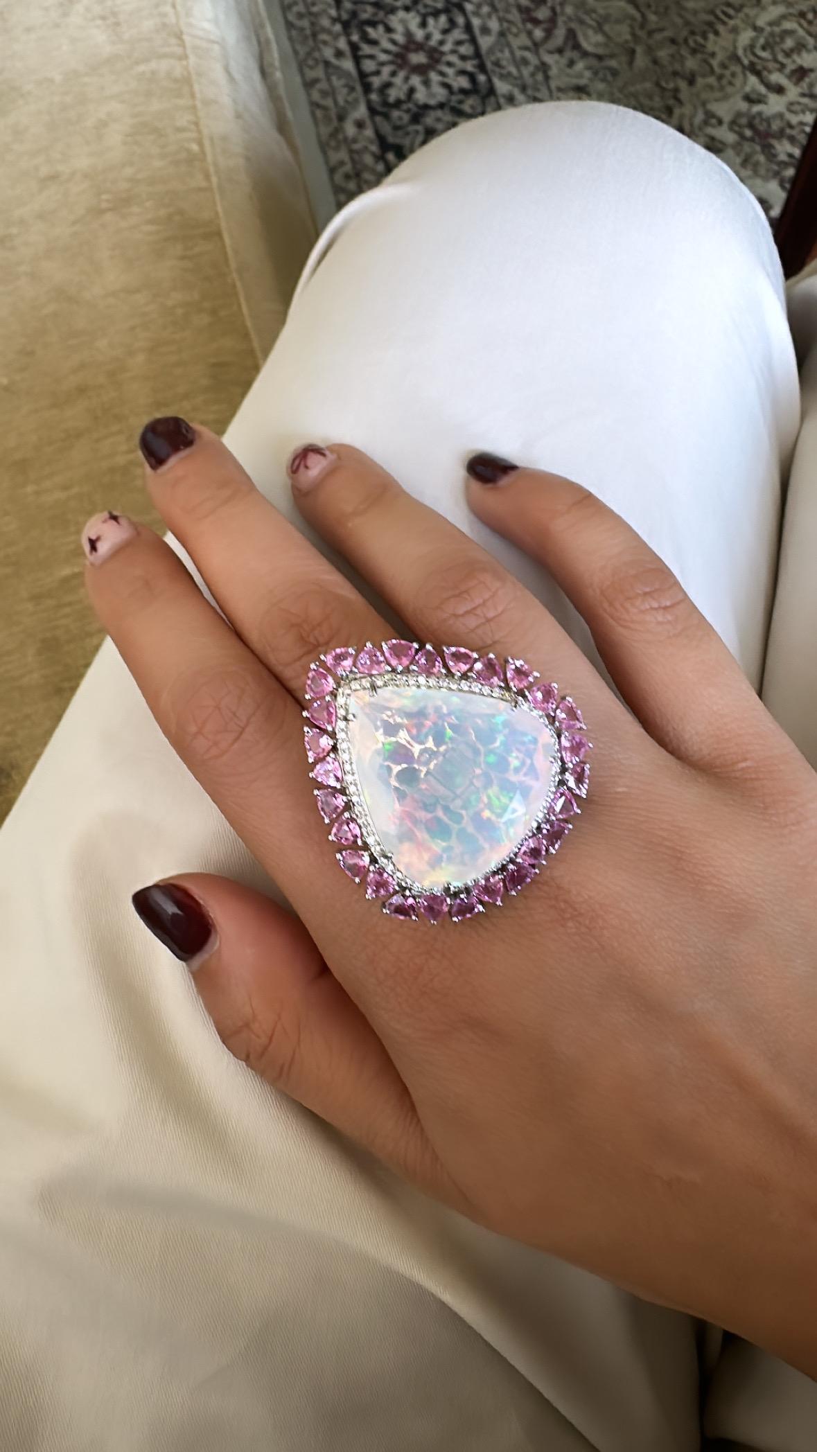 29.59 ct Ethiopian Opal, Pink Sapphire & Diamond Cocktail Ring/ Pendant Necklace For Sale 7