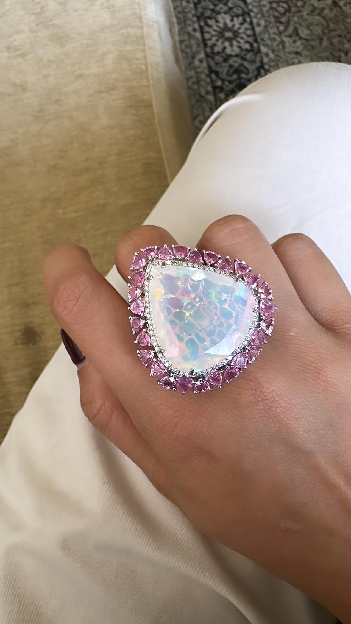 29.59 ct Ethiopian Opal, Pink Sapphire & Diamond Cocktail Ring/ Pendant Necklace For Sale 8