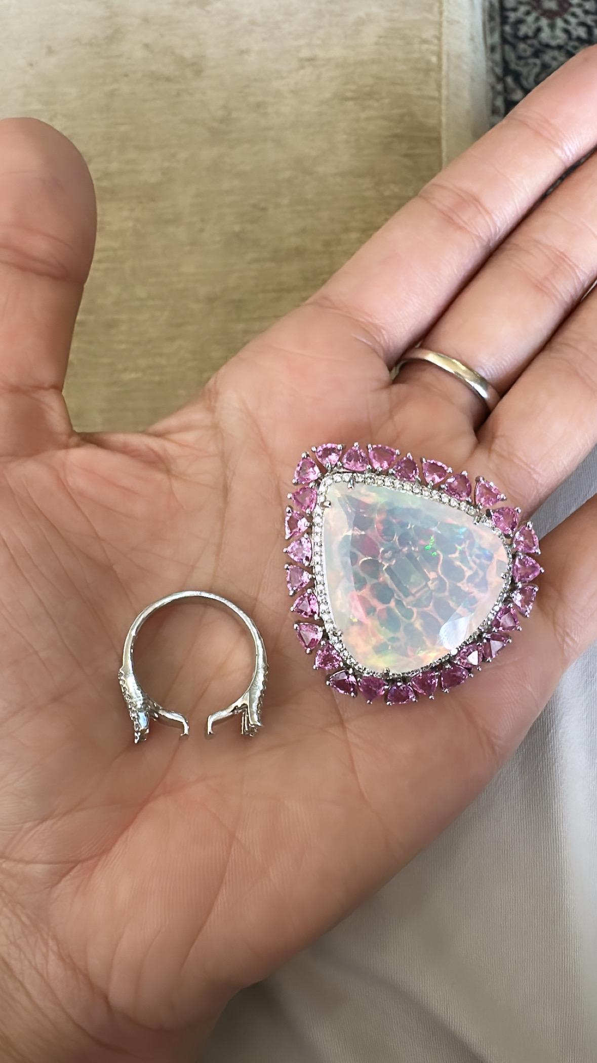 29.59 ct Ethiopian Opal, Pink Sapphire & Diamond Cocktail Ring/ Pendant Necklace For Sale 9