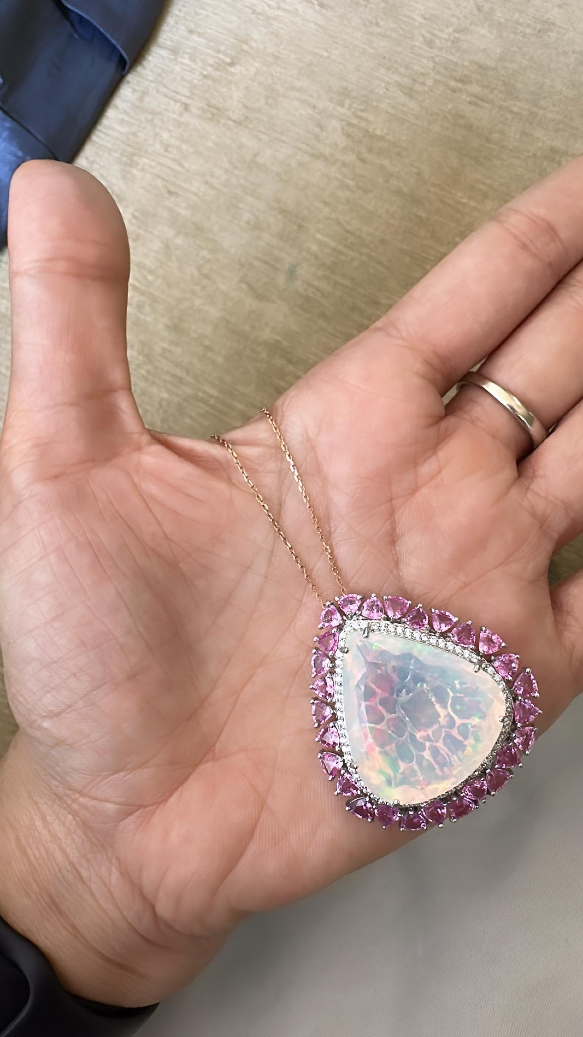 29.59 ct Ethiopian Opal, Pink Sapphire & Diamond Cocktail Ring/ Pendant Necklace For Sale 10
