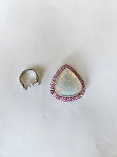 29.59 ct Ethiopian Opal, Pink Sapphire & Diamond Cocktail Ring/ Pendant Necklace