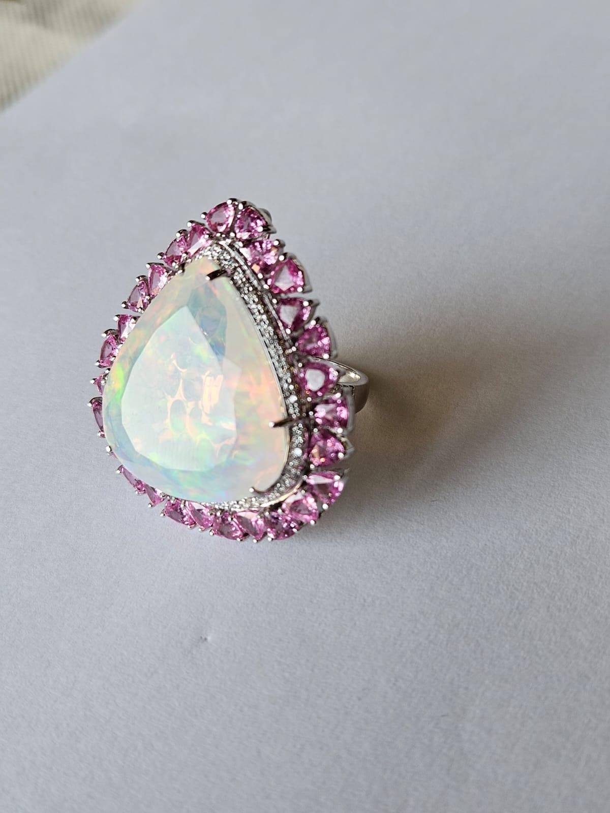 29.59 ct Ethiopian Opal, Pink Sapphire & Diamond Cocktail Ring/ Pendant Necklace In New Condition For Sale In Hong Kong, HK