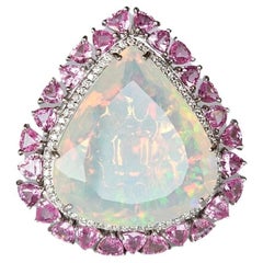 Bague cocktail/ collier pendentif d'opale éthiopienne 29,59 carats, saphir rose et diamants