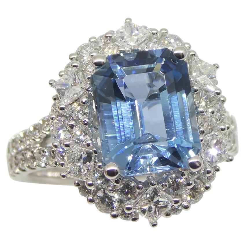 2.95ct Aquamarine, Diamond Cocktail/Statement Ring 18K White Gold, Santa Maria