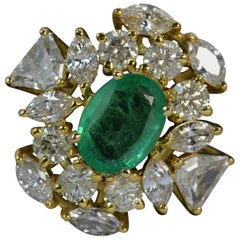 2.95 Carat Colombian Emerald 5.3 Carat Diamond 14ct Gold Cluster Cocktail Ring