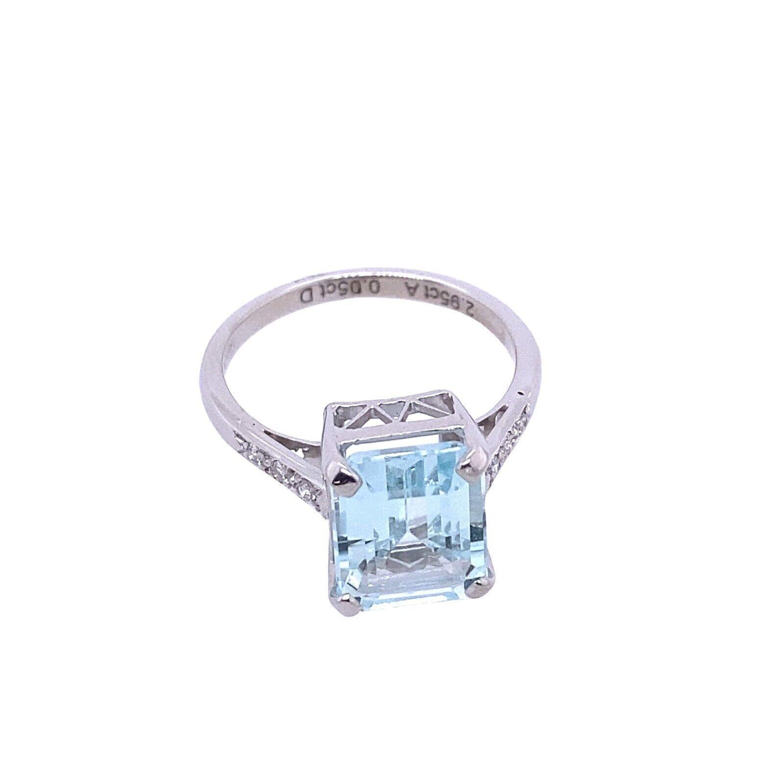 The aquamarine is the birthstone for March. This beautiful ring features a 2.95ct emerald cut aquamarine, set in a 18ct white gold band. The ring is decorated with 3 round brilliant diamonds on each shoulder.

Additional Information: 
Total Diamond