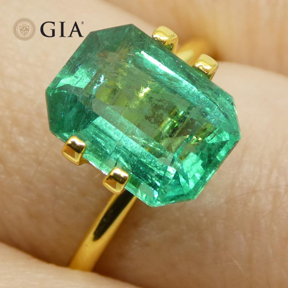 2.95ct Octagonal/Emerald Cut Green Emerald GIA Certified Zambia (F1) For Sale 10