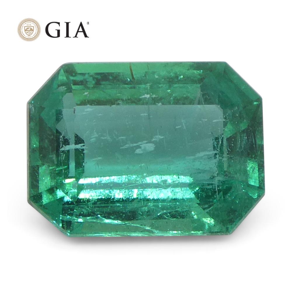 Women's or Men's 2.95ct Octagonal/Emerald Cut Green Emerald GIA Certified Zambia (F1) For Sale