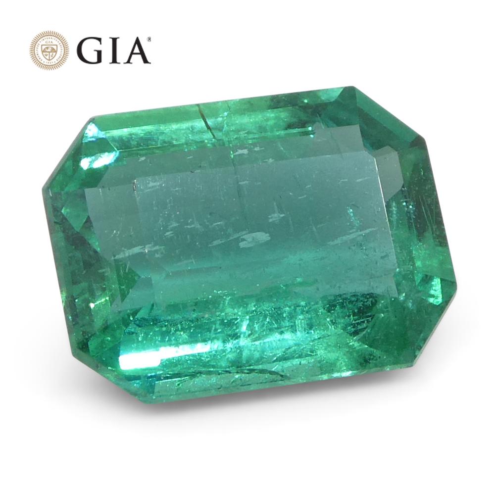 2.95ct Octagonal/Emerald Cut Green Emerald GIA Certified Zambia (F1) For Sale 2