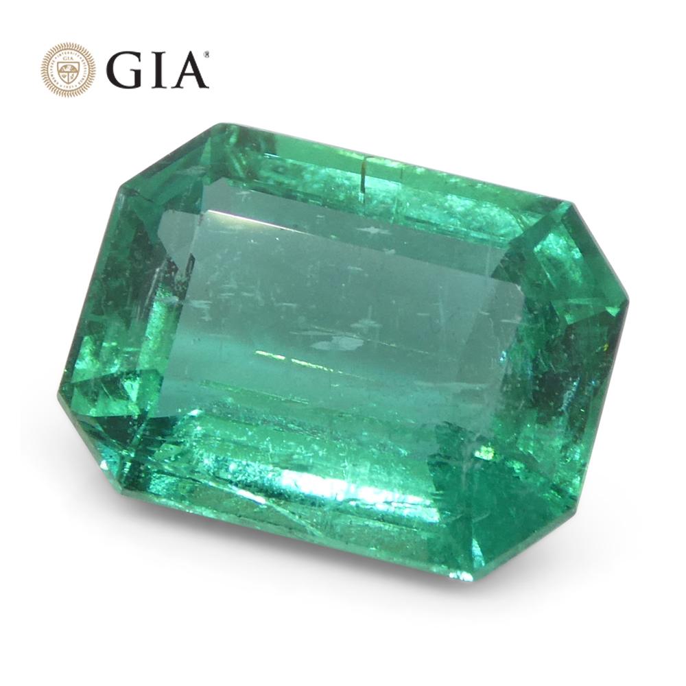 2.95ct Octagonal/Emerald Cut Green Emerald GIA Certified Zambia (F1) For Sale 3