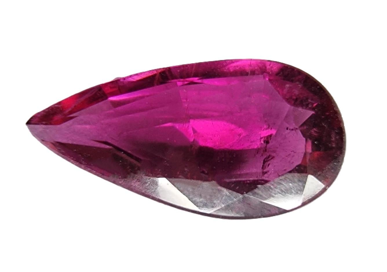 2.95ct Pear Cut Pinkish Red Rubellite Tourmaline Gemstone In New Condition For Sale In Sheridan, WY