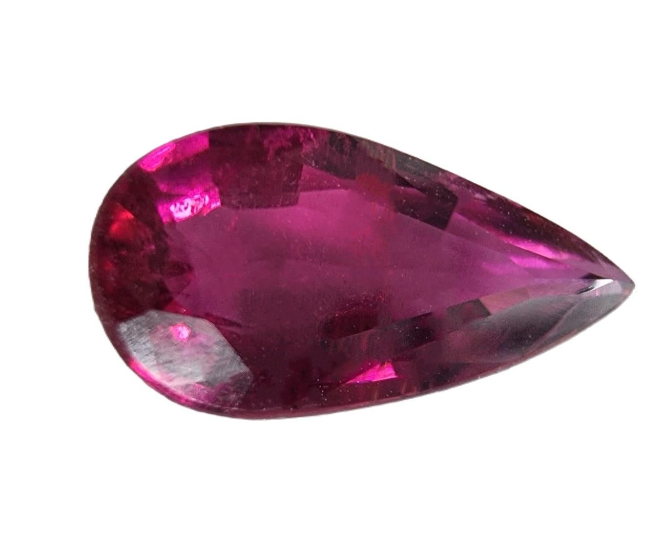 Women's or Men's 2.95ct Pear Cut Pinkish Red Rubellite Tourmaline Gemstone For Sale
