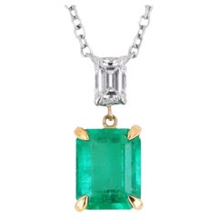 2.95tcw 18K Colombian Emerald & Emerald Diamond Dangle Necklace