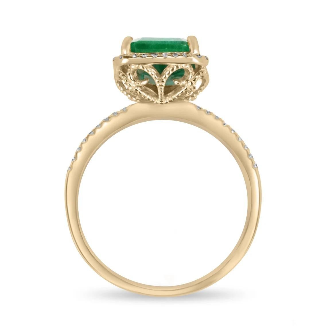 Behold the most gorgeous emerald and diamond engagement/right-hand ring! This beauty features a remarkable 2.70-carat, Natural emerald cut emerald from the mines of Zambia. The fine-quality gemstone showcases a vivacious, and rich dark green color