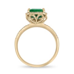 2.95tcw 18K Fine Quality Dark Emerald Cut & Diamond Halo Gold Engagement Ring
