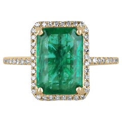 2.95tcw 18K Fine Quality Dark Emerald Cut & Diamond Halo Gold Engagement Ring