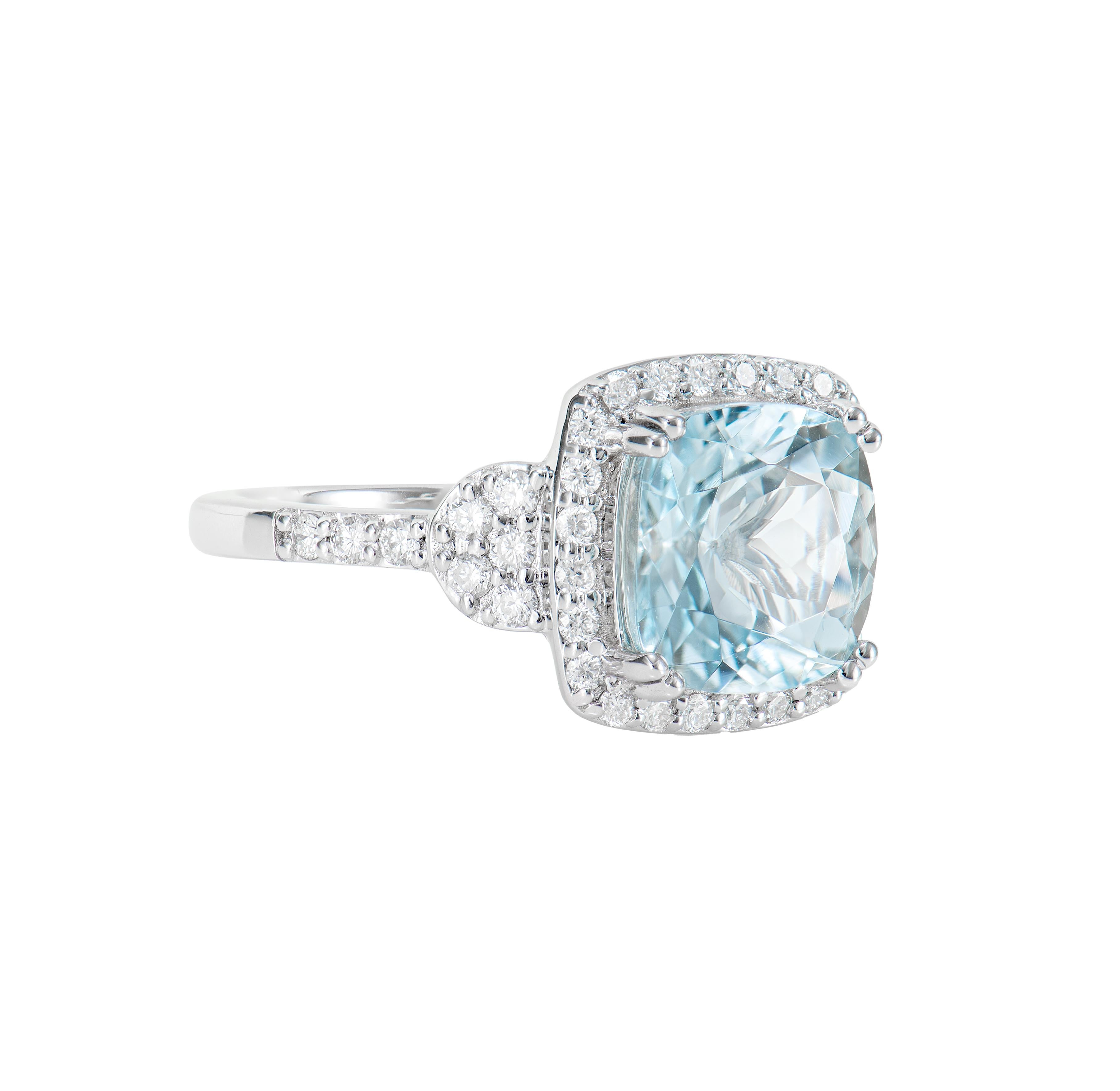 This collection features an array of Aquamarines with an icy blue hue that is as cool as it gets! Accented with White Diamonds these Ring are made in white gold and present a classic yet elegant look. 

Aquamarine Elegant Ring in 18Karat Whtie Gold