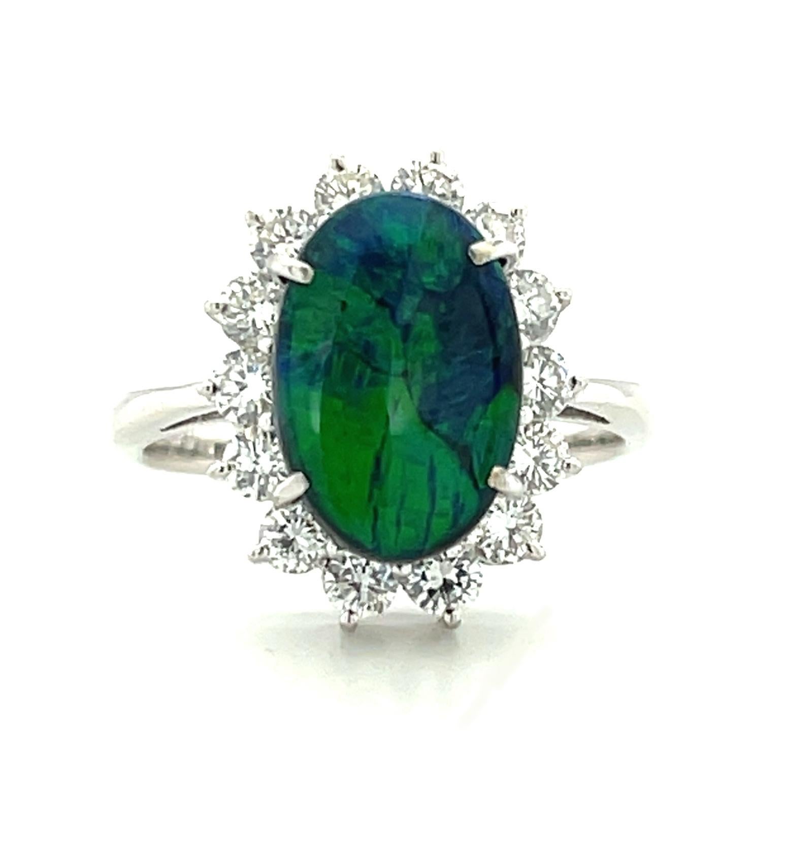 Artisan 2.96 Carat Black Opal and Diamond Ring in Platinum For Sale