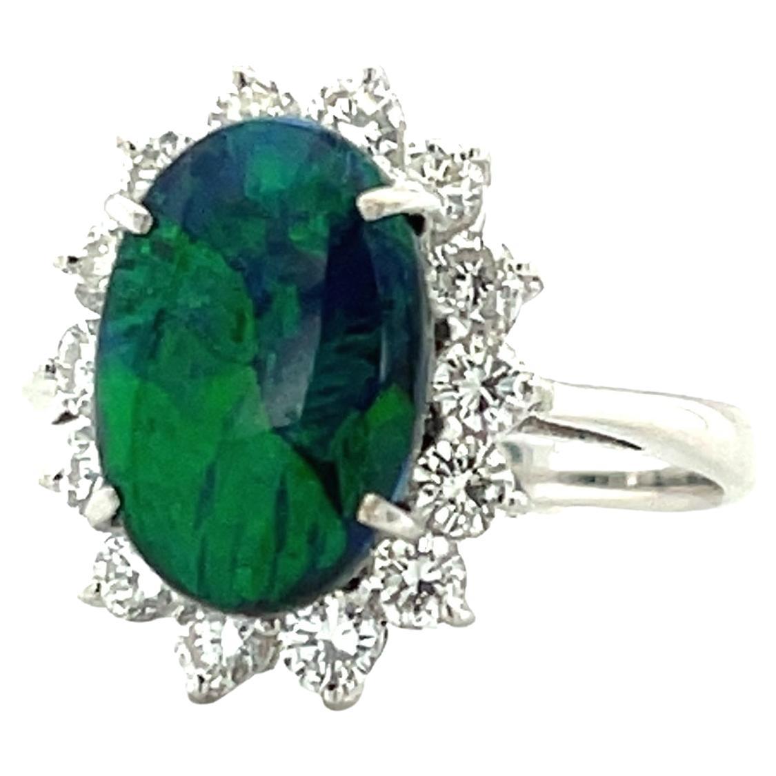2.96 Carat Black Opal and Diamond Ring in Platinum For Sale