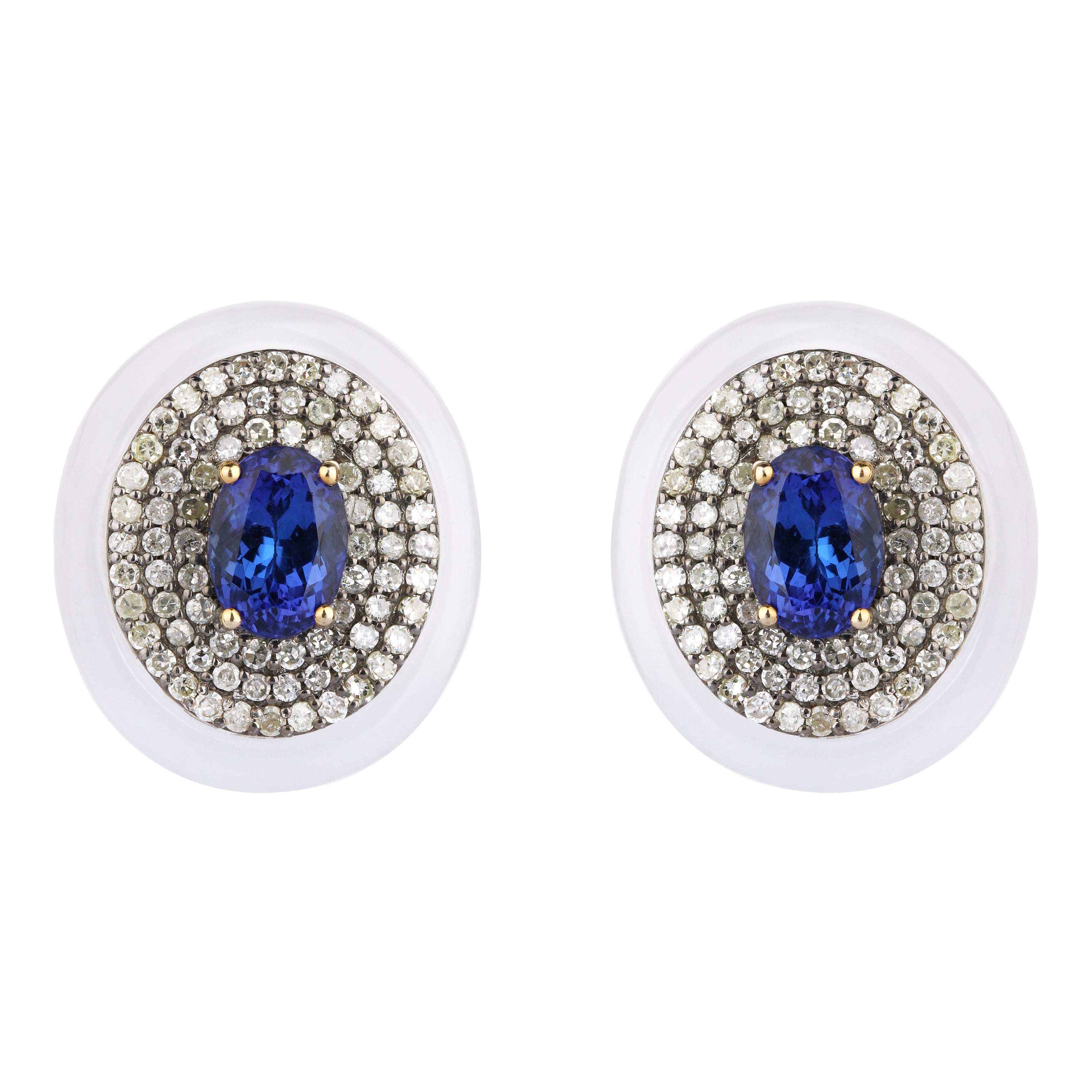 2,96 Karat Diamant, Tansanit und Chalzedon Ohrstecker