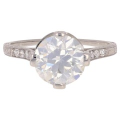2.96 Carat European Cut Diamond Art Deco Engagement Ring, Platinum GIA Vintage
