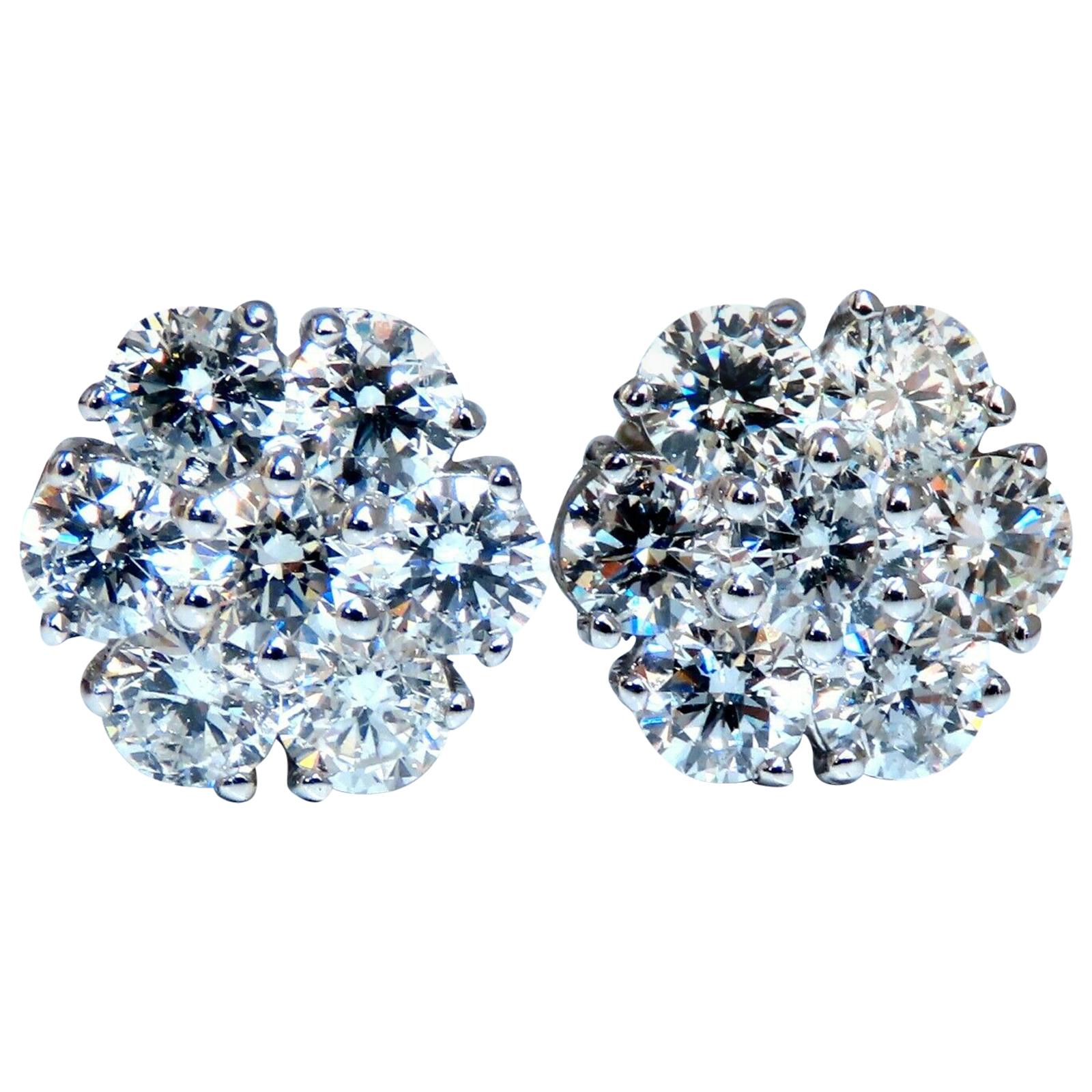 2.96 Carat Natural Diamonds Cluster Earrings 14 Karat For Sale