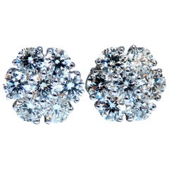 2.96 Carat Natural Diamonds Cluster Earrings 14 Karat