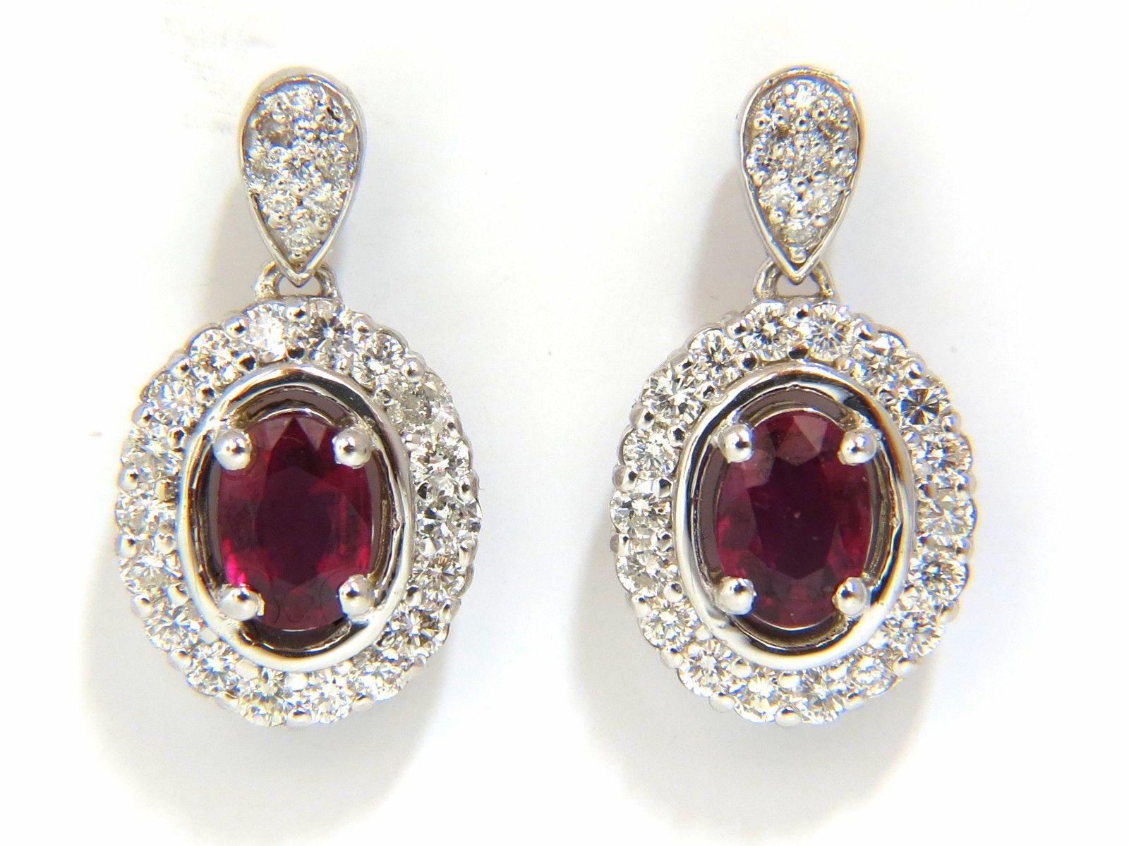 2.96 Carat Natural Oval Bright Purple Red Ruby Diamond Dangle Earrings 14 Karat 5