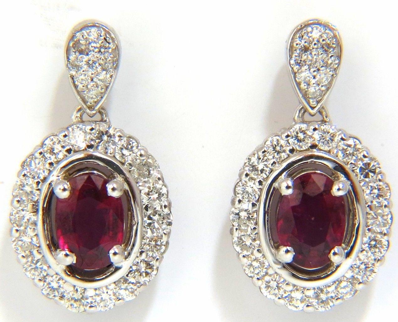 2.96 Carat Natural Oval Bright Purple Red Ruby Diamond Dangle Earrings 14 Karat 3