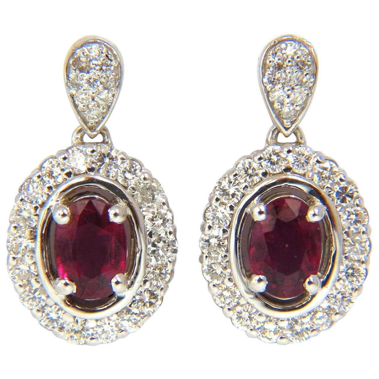 2.96 Carat Natural Oval Bright Purple Red Ruby Diamond Dangle Earrings 14 Karat