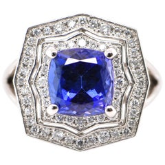 Bague cocktail en platine sertie de tanzanite naturelle de 2,96 carats et de diamants