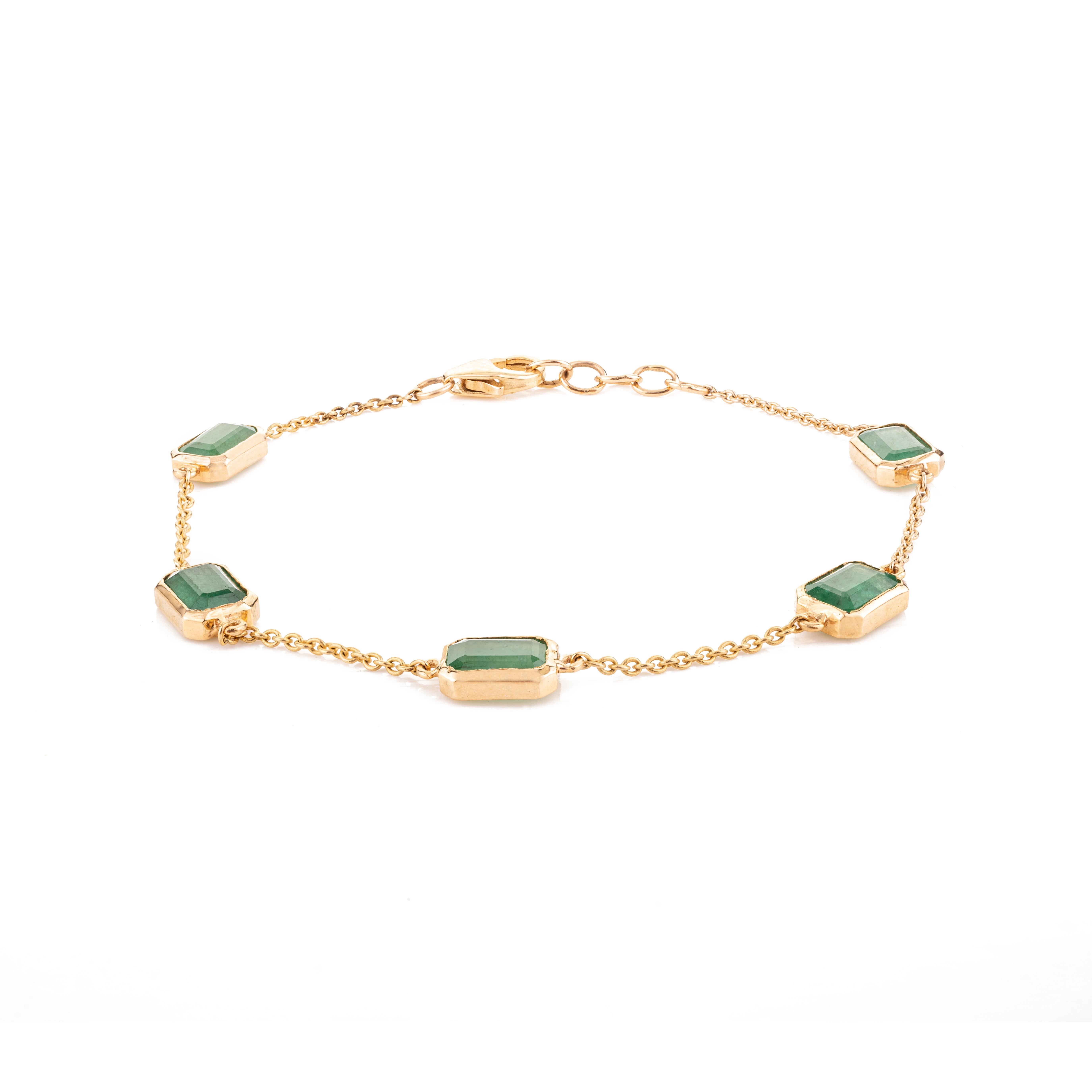 2,96 Karat Achteck-Smaragd Stapelbares Kettenarmband aus 14k Gelbgold (Moderne) im Angebot