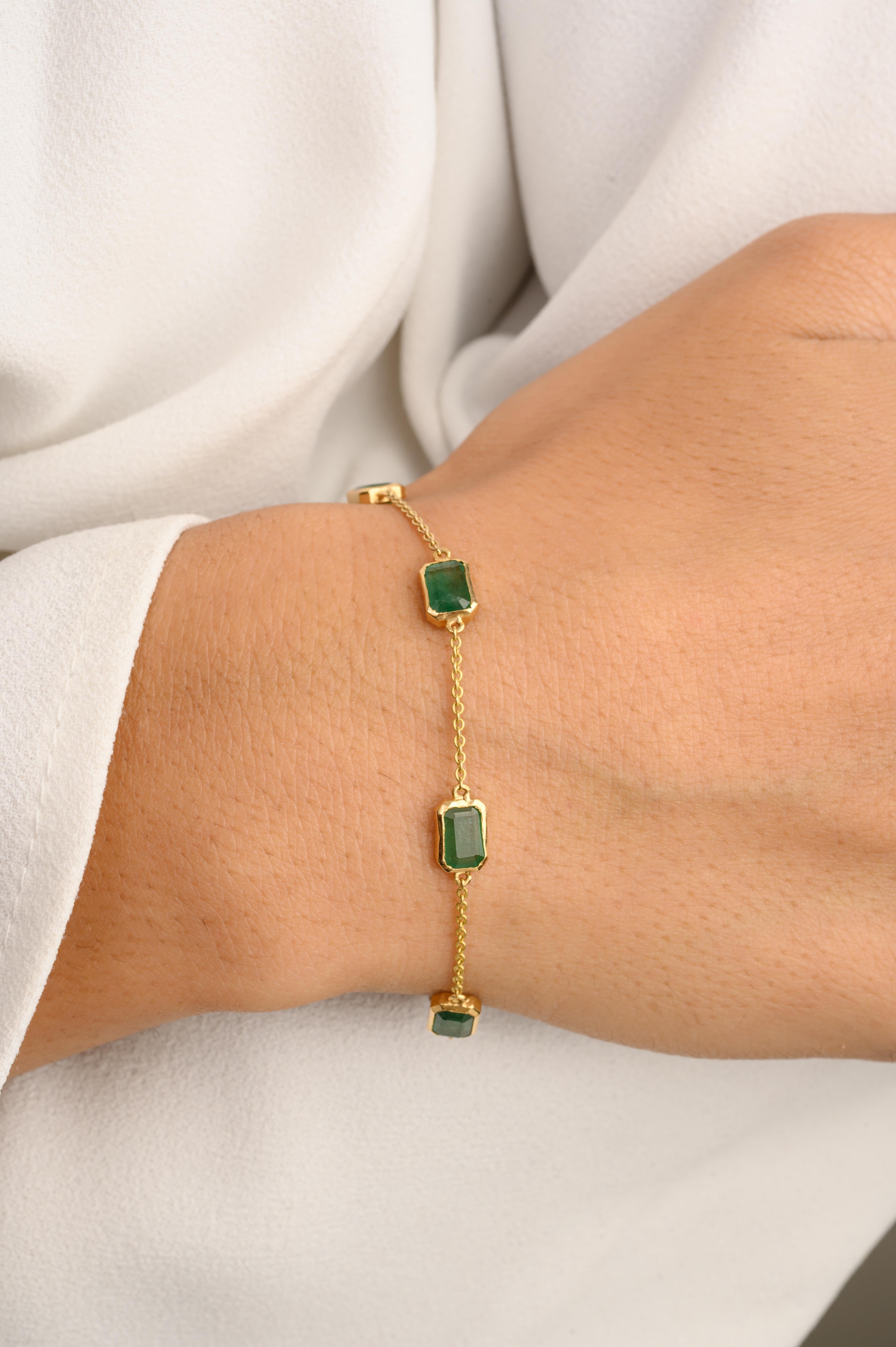 2,96 Karat Achteck-Smaragd Stapelbares Kettenarmband aus 14k Gelbgold im Zustand „Neu“ im Angebot in New York, NY