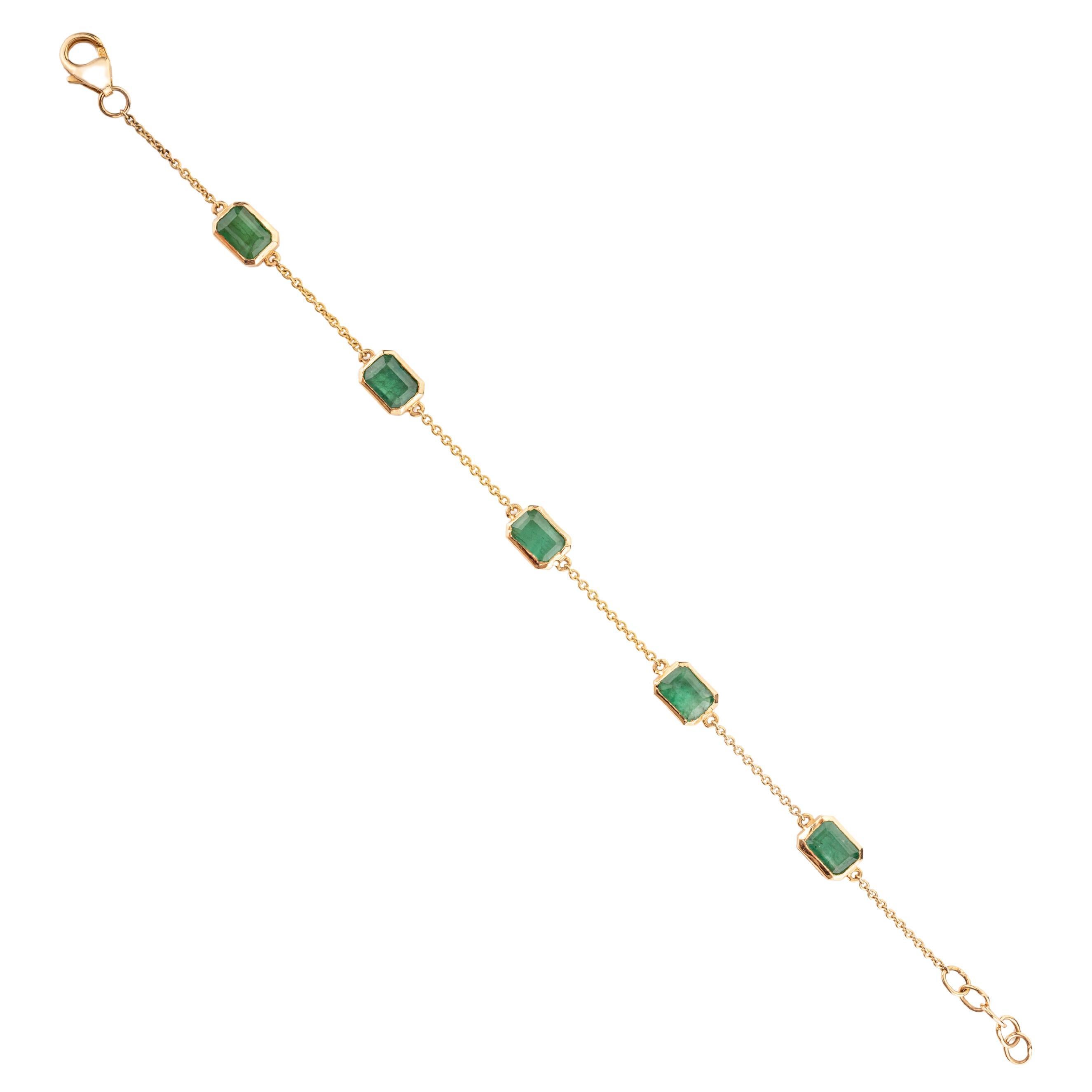 2,96 Karat Achteck-Smaragd Stapelbares Kettenarmband aus 14k Gelbgold im Angebot